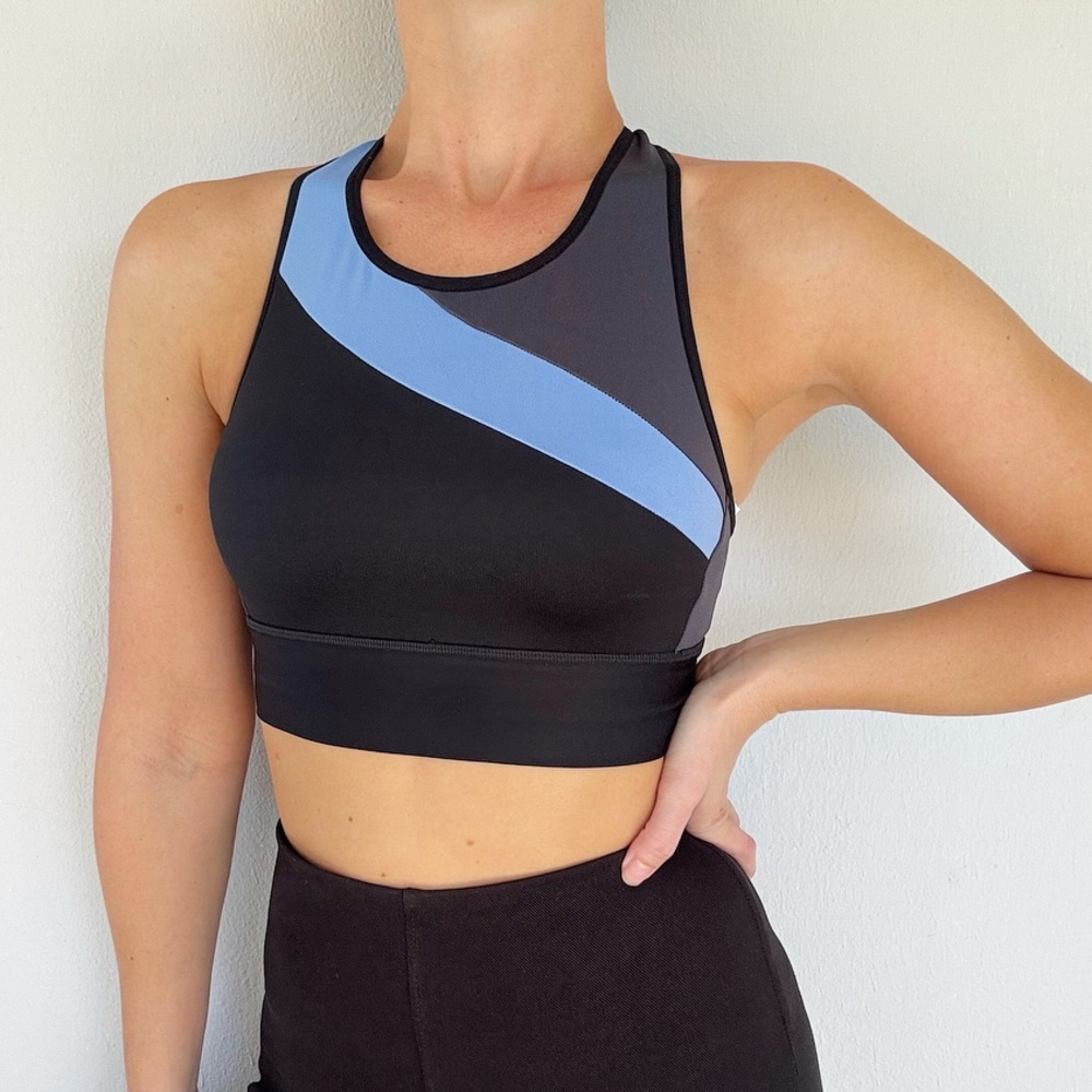 C9 Champion black blue color block crisscross back sports bra size small